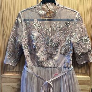 Floral Embroidered mesh overlay dress